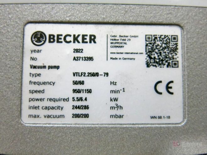 Becker VTLF2.250/0-79 Oil-Less Rotary Vane Vacuum Pump NEW - Image 3
