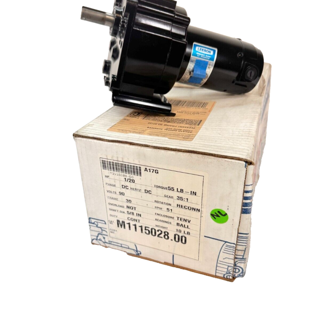Leeson 1/20Hp Gearmotor 90Vdc 35:1 Ratio TENV 5/8 In. Shaft M1115028.00 New