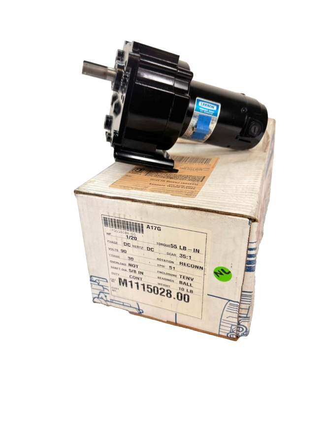 Leeson 1/20Hp Gearmotor 90Vdc 35:1 Ratio TENV 5/8 In. Shaft M1115028.00 New