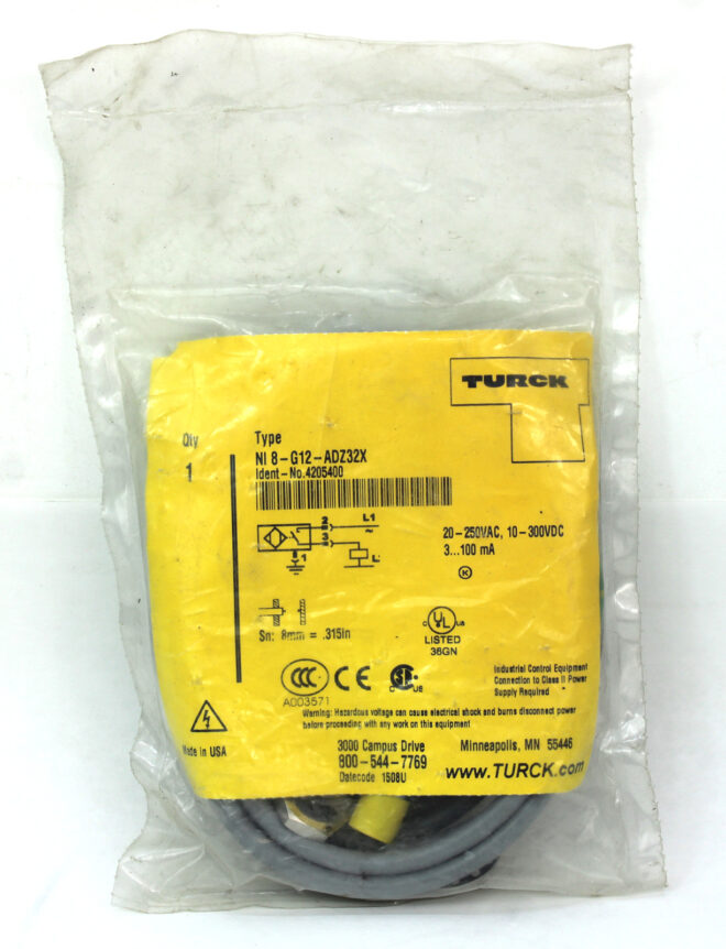 Turck Ni8-G12-ADZ32X 4205400 Inductive Proximity Sensor, NEW