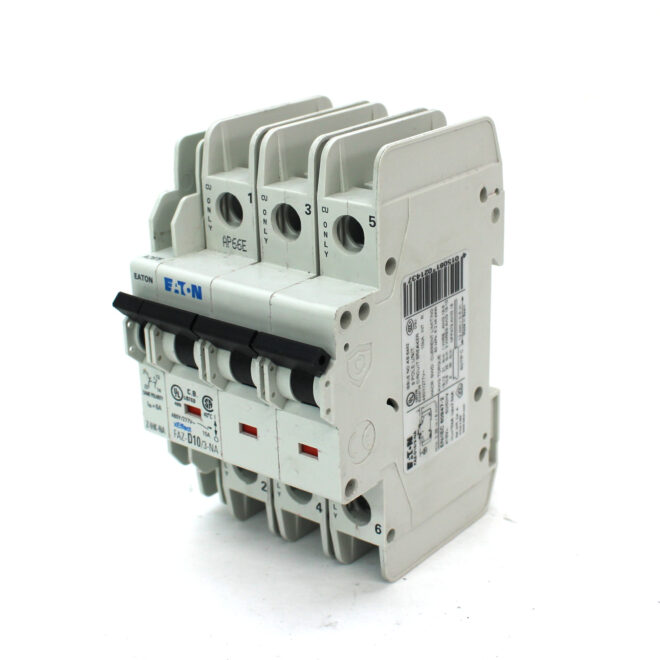 Eaton FAZ-D10/3-NA Circuit Breaker, 3-Pole w/ Z-IHK-NA Auxiliary Contact 5VDC