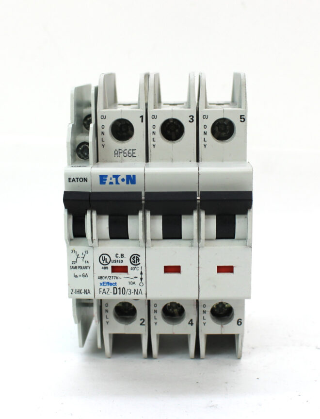Eaton FAZ-D10/3-NA Circuit Breaker, 3-Pole w/ Z-IHK-NA Auxiliary Contact 5VDC - Image 3