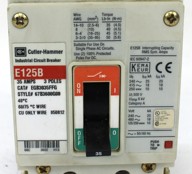 Cutler-Hammer EGB3035FFG Industrial Circuit Breaker, 3 Pole, 35A - Image 4