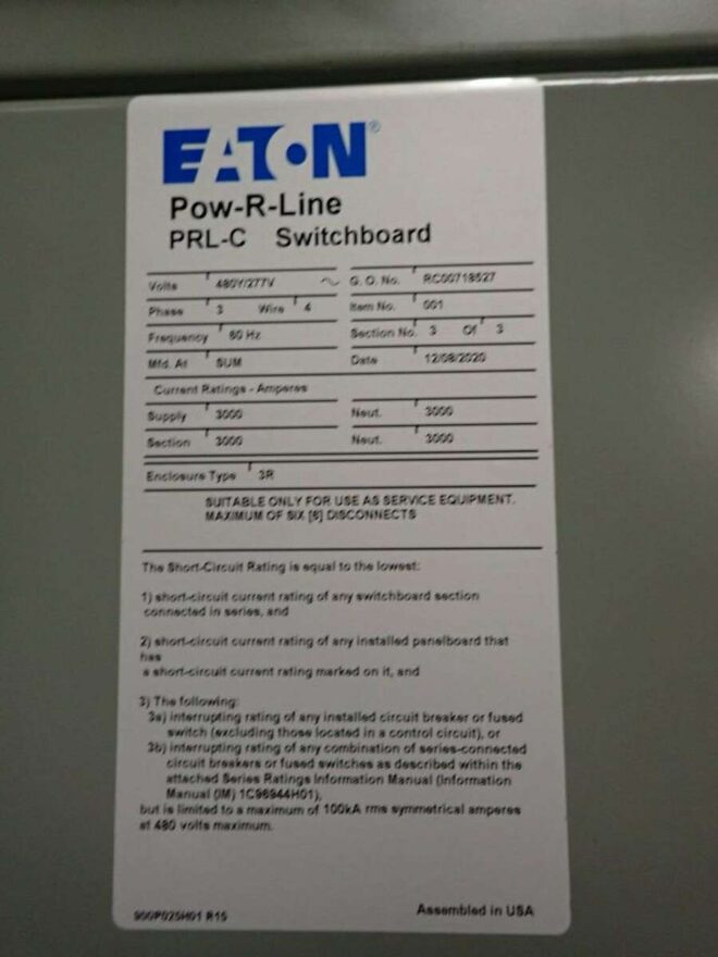 Eaton Pow-R-Line PRL-C Switchboard 3000A 3R Enclosure w/ Ground Fault Protection - Image 4