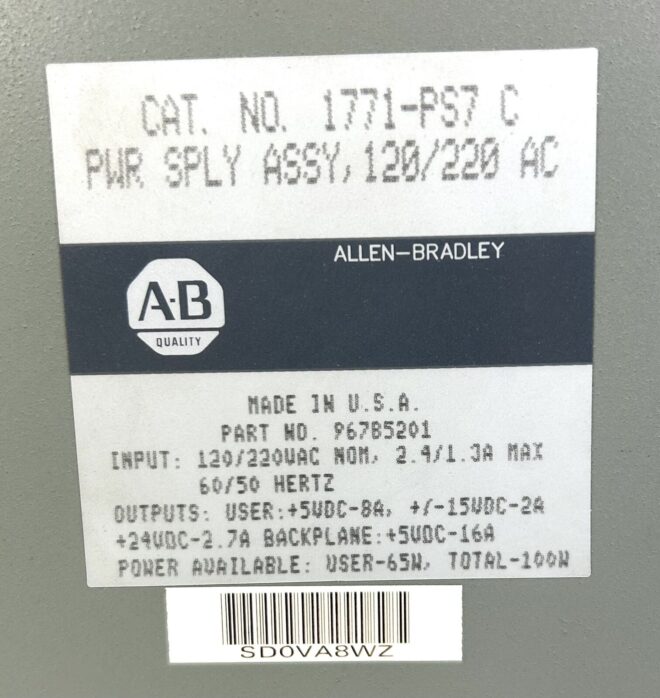 Allen Bradley 1771-PS7 Power Supply, Ser.A - Image 4